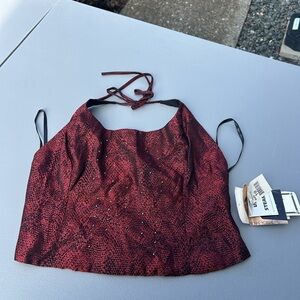 Jessica McClintock DEADSTOCK  Red Snake-Print Halter Camisole with Sparkle nwts